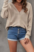 Zipper V-Neck Dropped Sleeve Hooded Solid Sweater